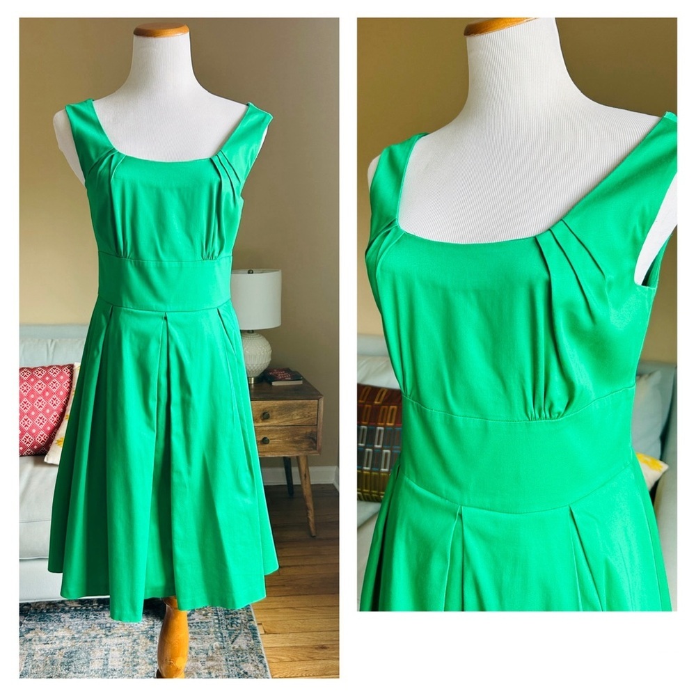 Calvin Klein Womens Size 6 Kelly Green Bodice Pleat Cocktail Dress Mid Length